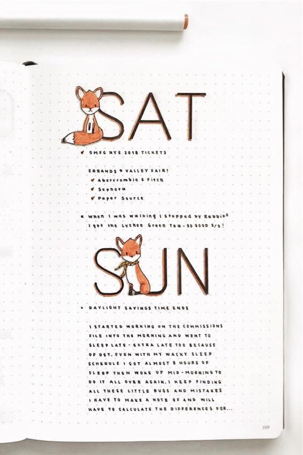 bullet journal fox theme for november