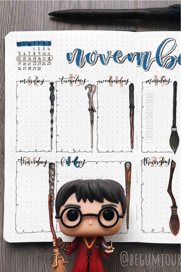 november weekly spread with harry potter theme