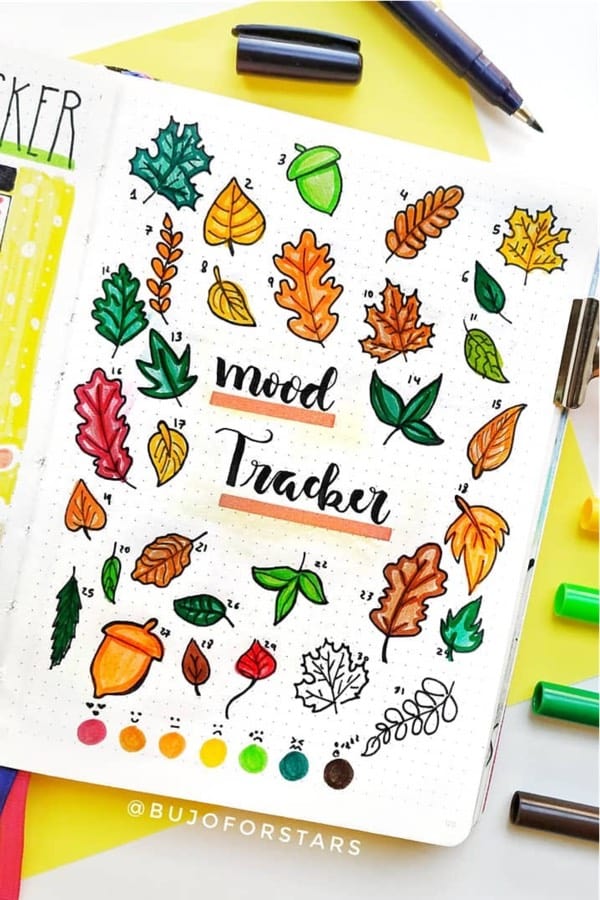 bullet journal tracker with fall leaves