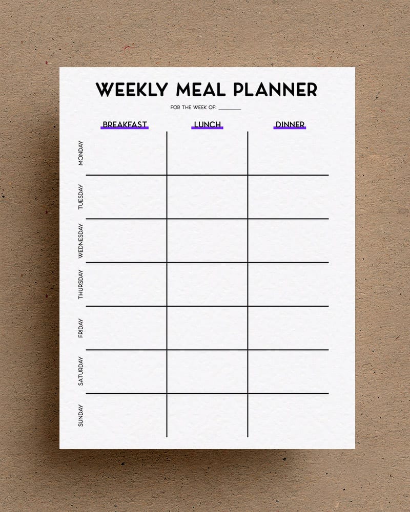 weekly meal planner free template