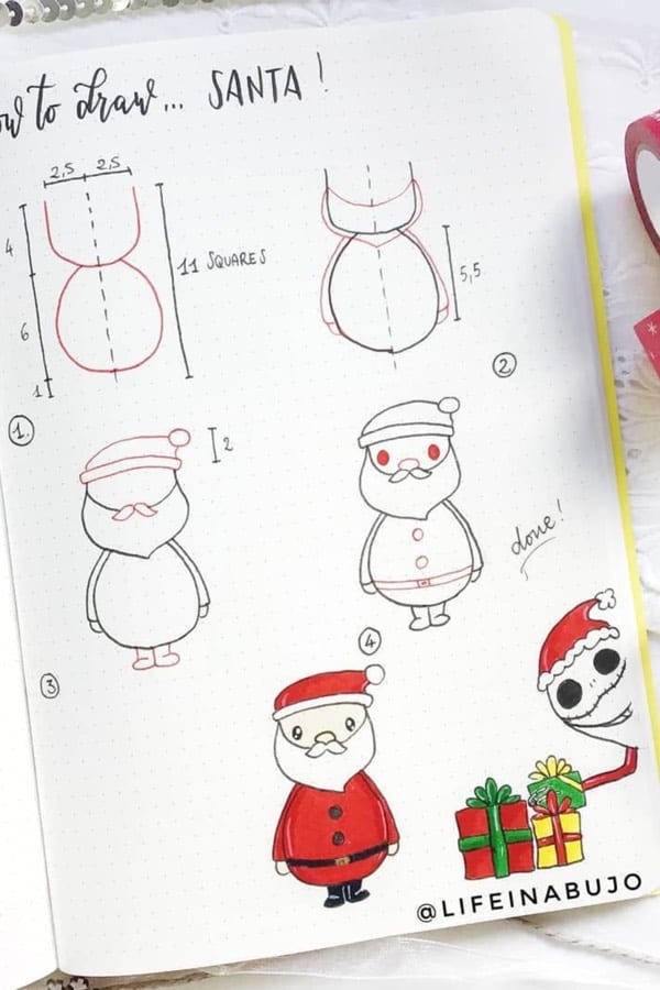 bullet journal doodle tutorial for santa