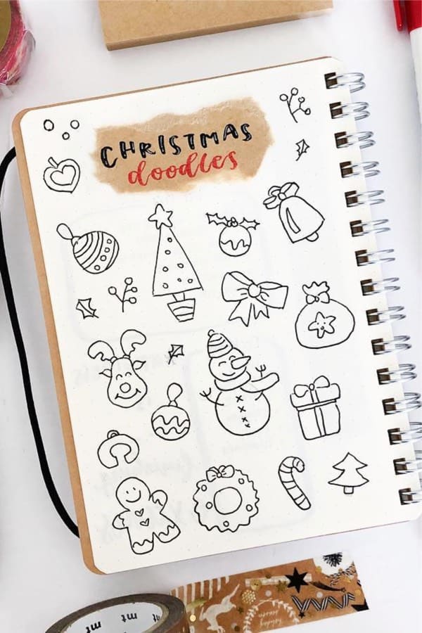 best bujo spread with december doodles