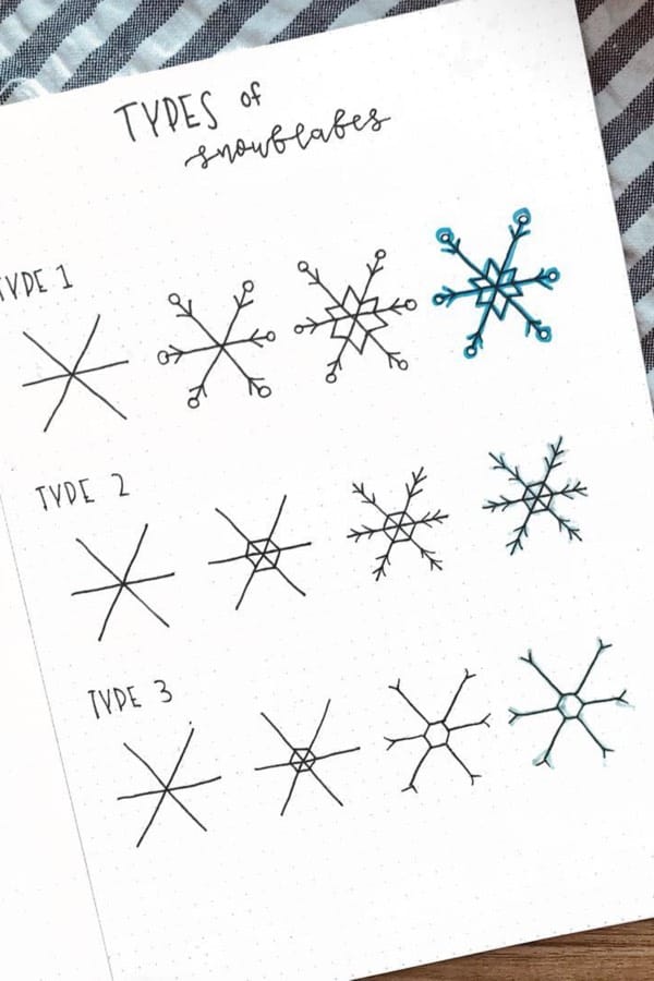 bullet journal snowflake doodle tutorial