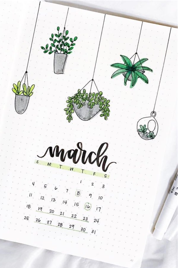 hanging succulent bujo page