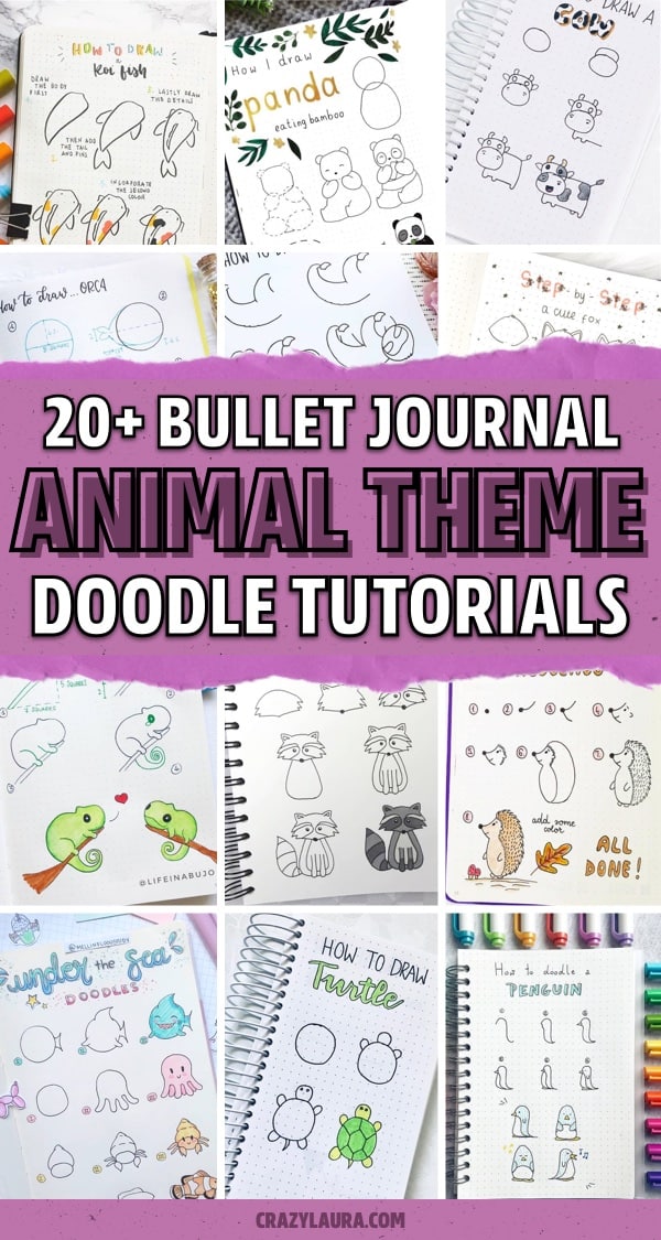 dot journal animal doodle tutorial spreads