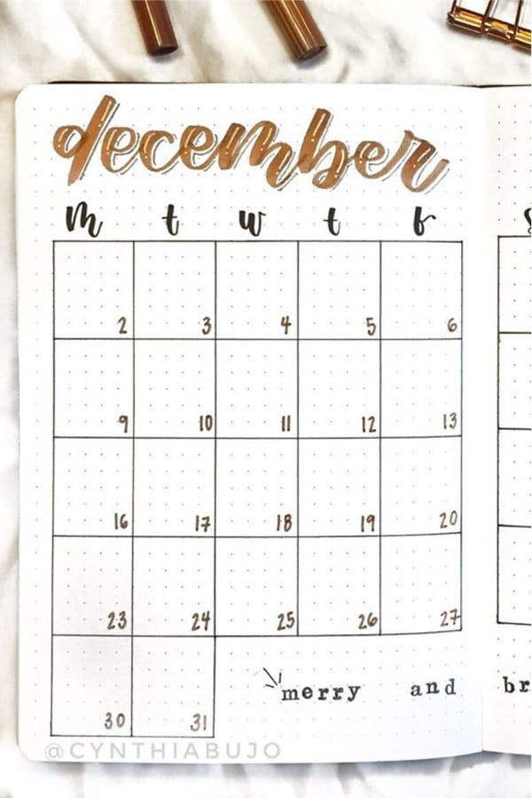 monthly spread with brown header
