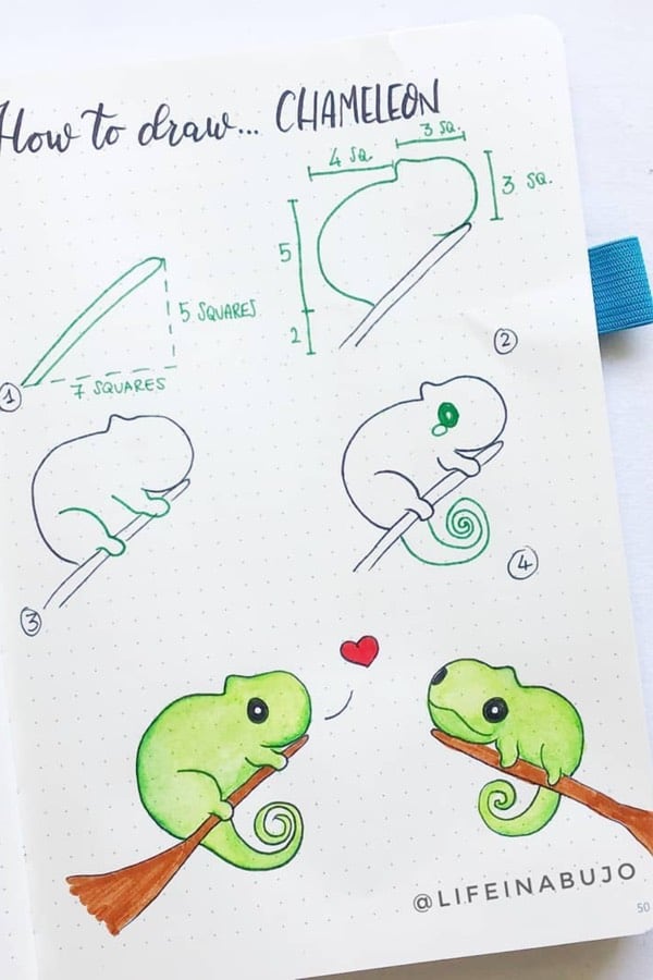 bujo chameleon doodle tutorial