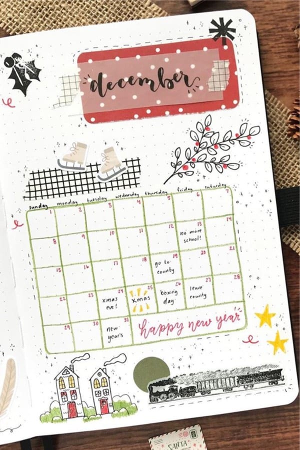 december monthly spread with stickers
