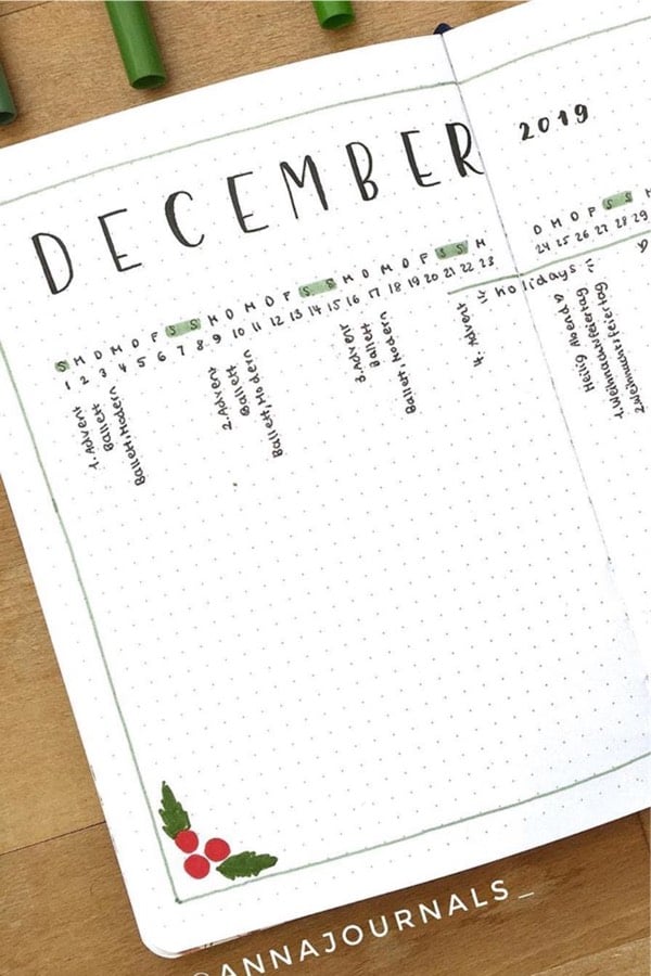 december bujo monthly layouts 