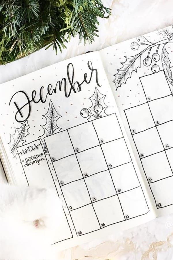 bujo monthly log with december theme