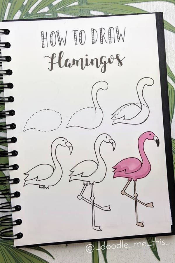 how to draw flamingos for bujo