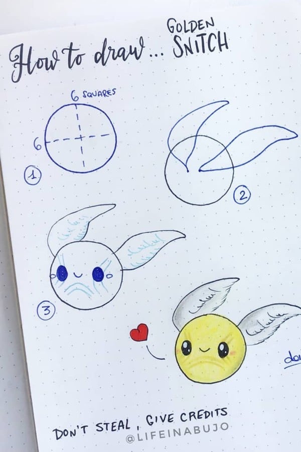 step by step golden snitch doodles