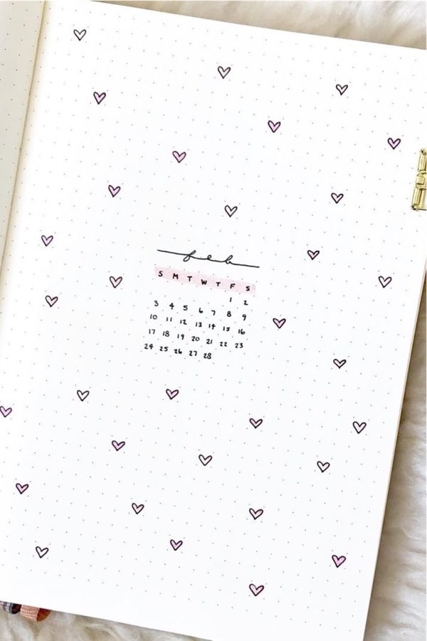 adorable bujo monthly cover with pink hearts