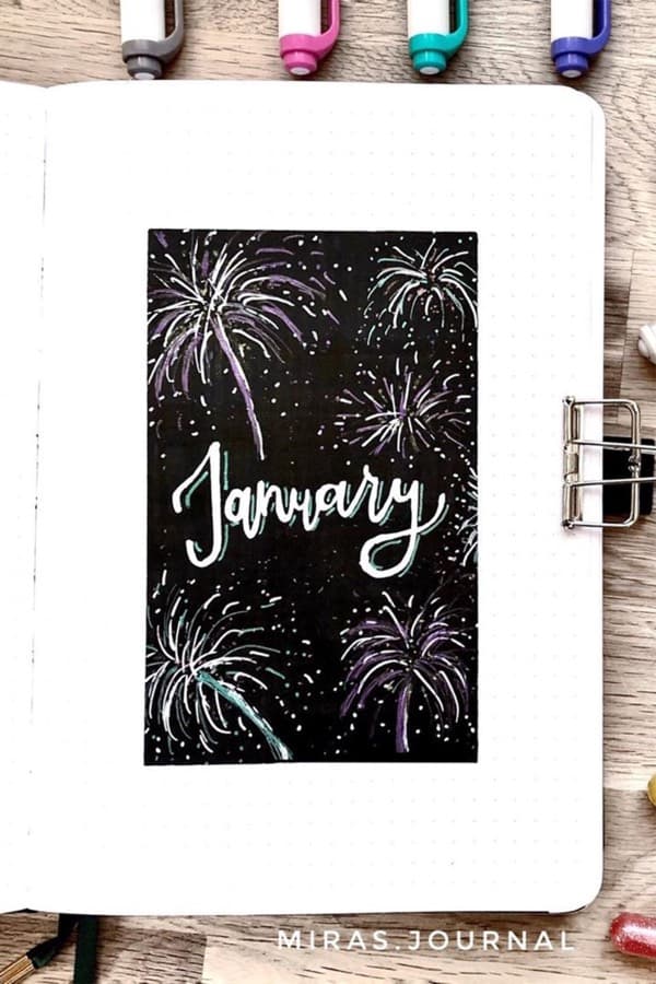 january cover page with fireworks theme