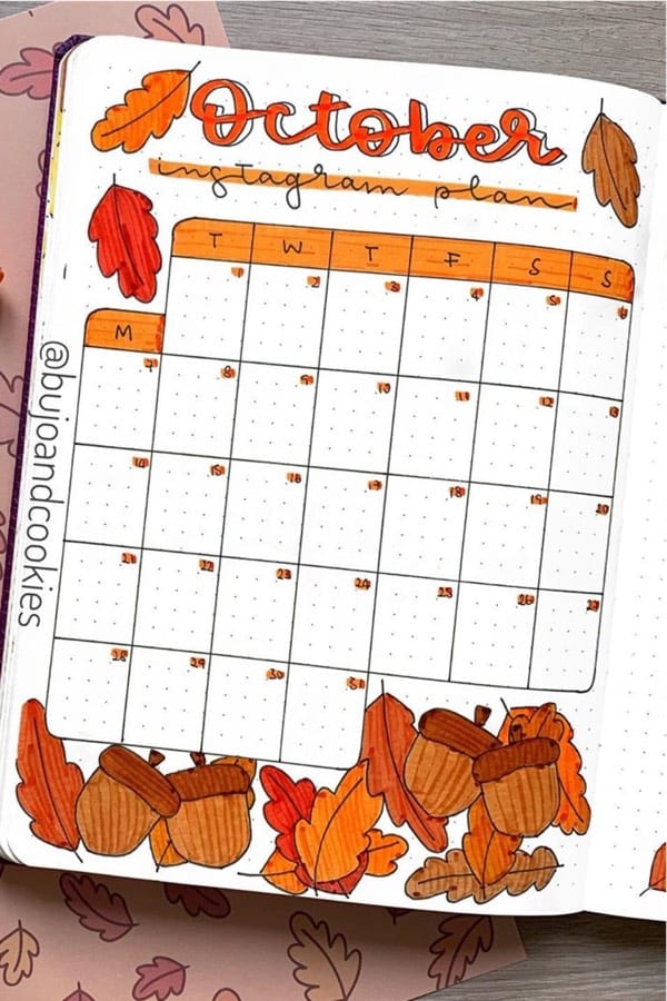 orange leaf themed bujo spread