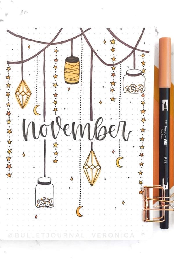 cute bujo cover with lantern theme