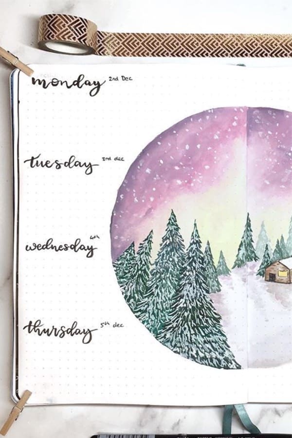 wintery bullet journal example pages