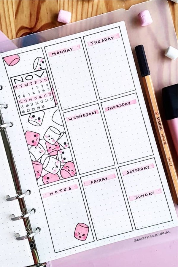 bujo theme ideas with pink