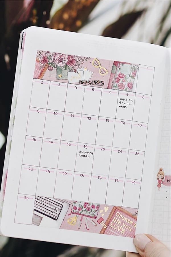 monthly spread with pink washi tape