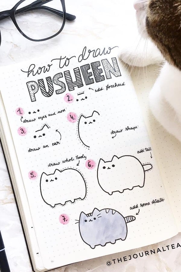 step by step pusheen doodles