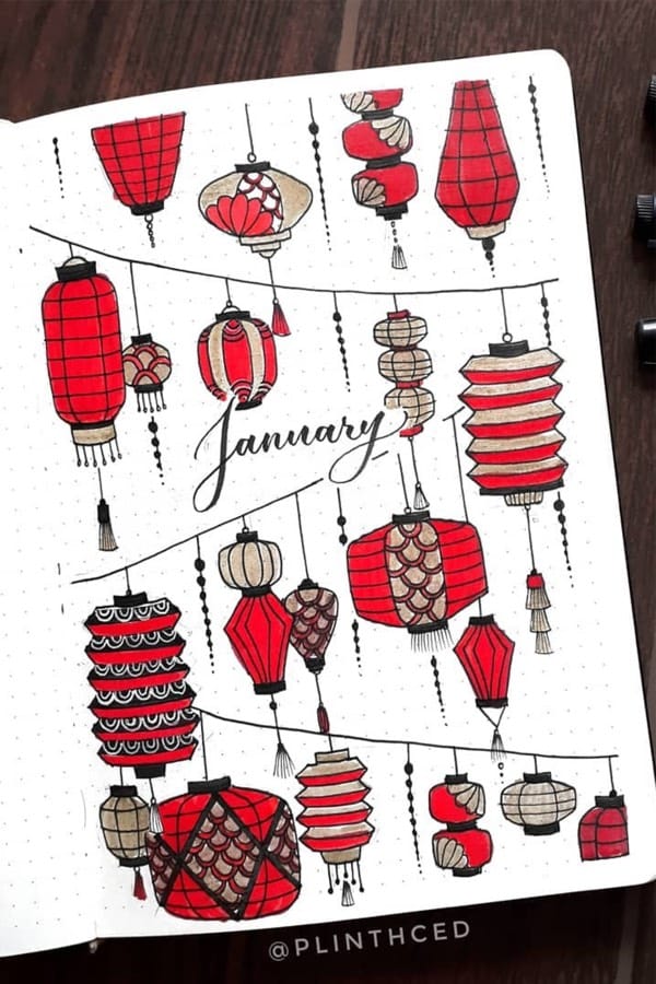 bullet journal cover with lantern theme
