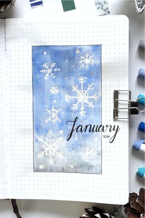 bujo monthly cover with winter theme