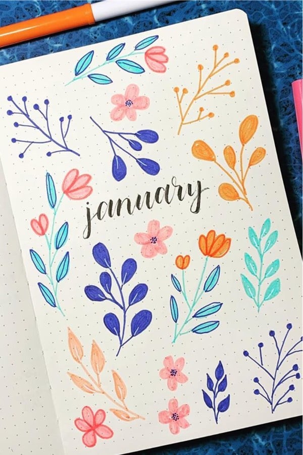 bujo cover page with floral theme