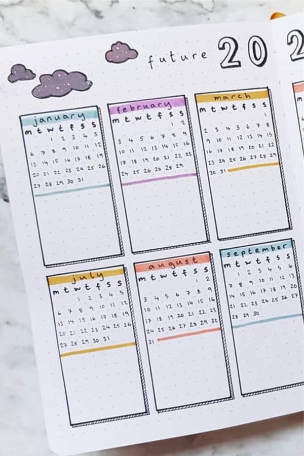 2020 yearly spread for bullet journal