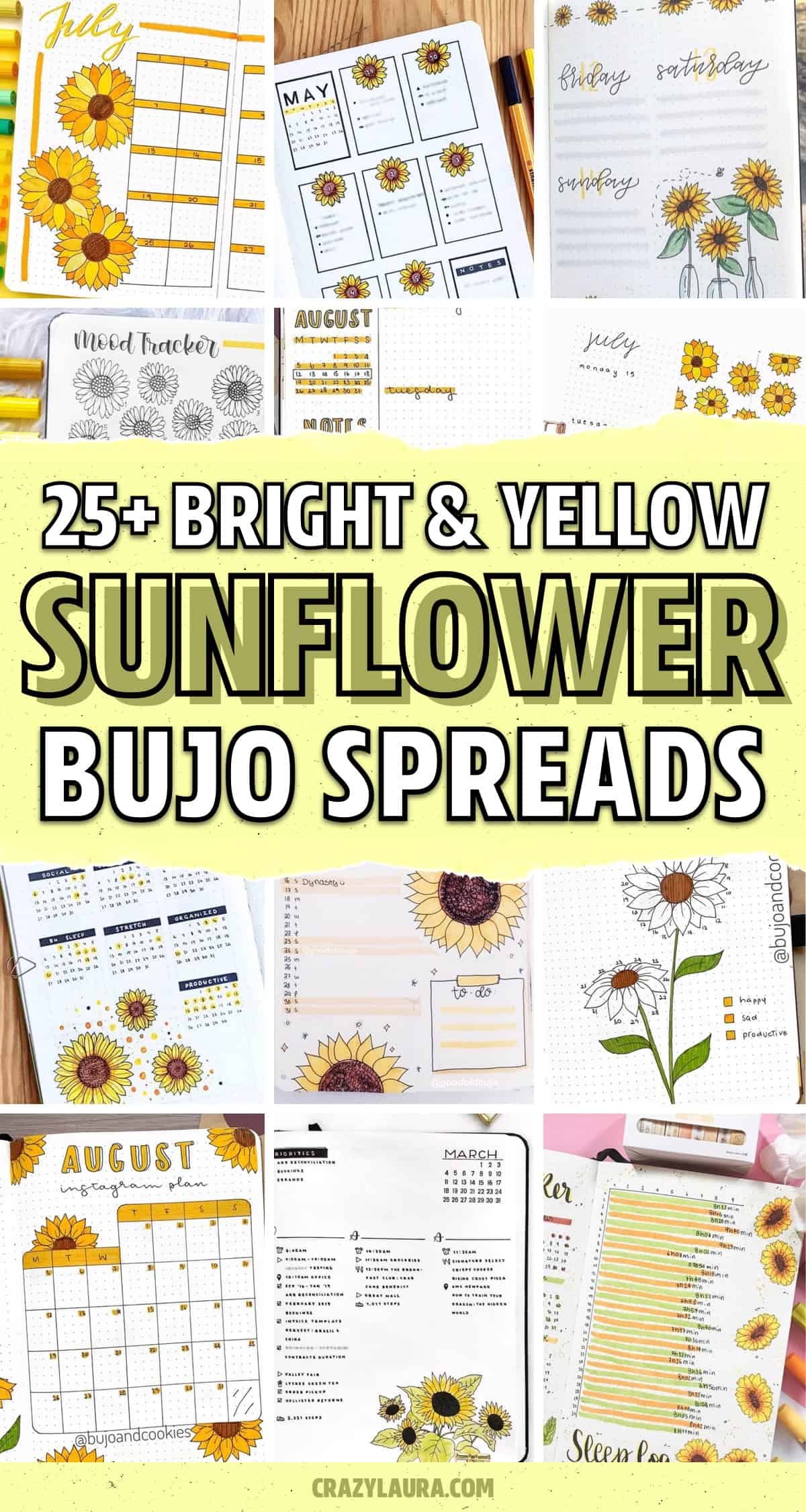 bujo layout examples with yellow flowers
