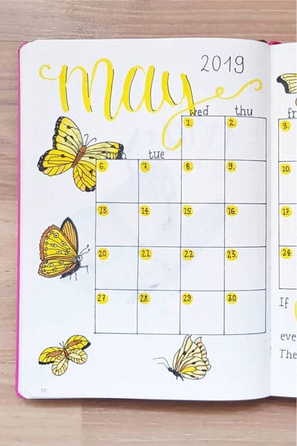 butterfly doodles on monthly spread