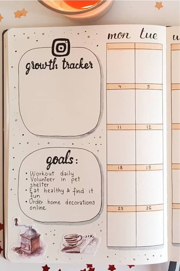 bullet journal layout with coffee grinder