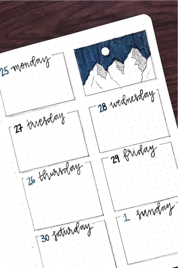 simple winter themed bujo page