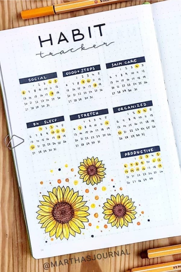 sunflower habit tracking page