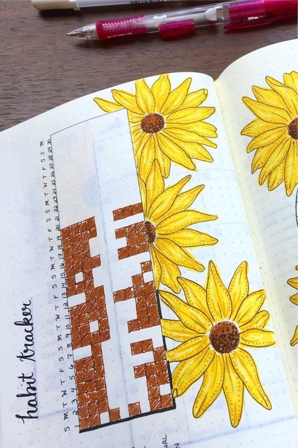 best sunflower themed bujo inspiration