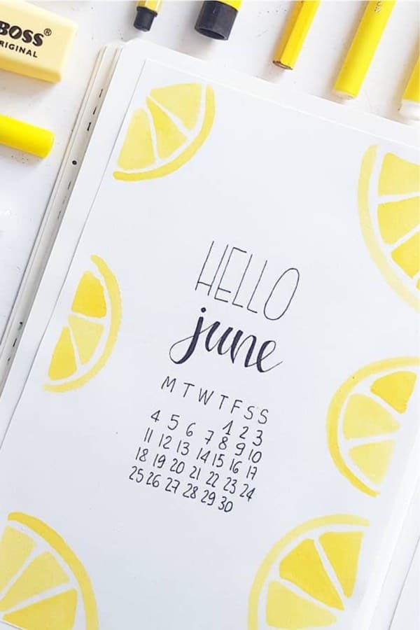 bujo cover spread with yellow lemons
