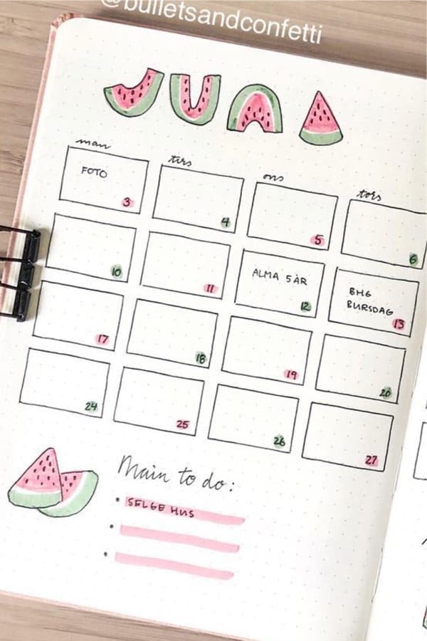watermelon themed monthly spread