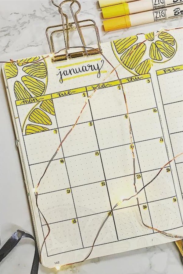 monthly log with lemon inspiration