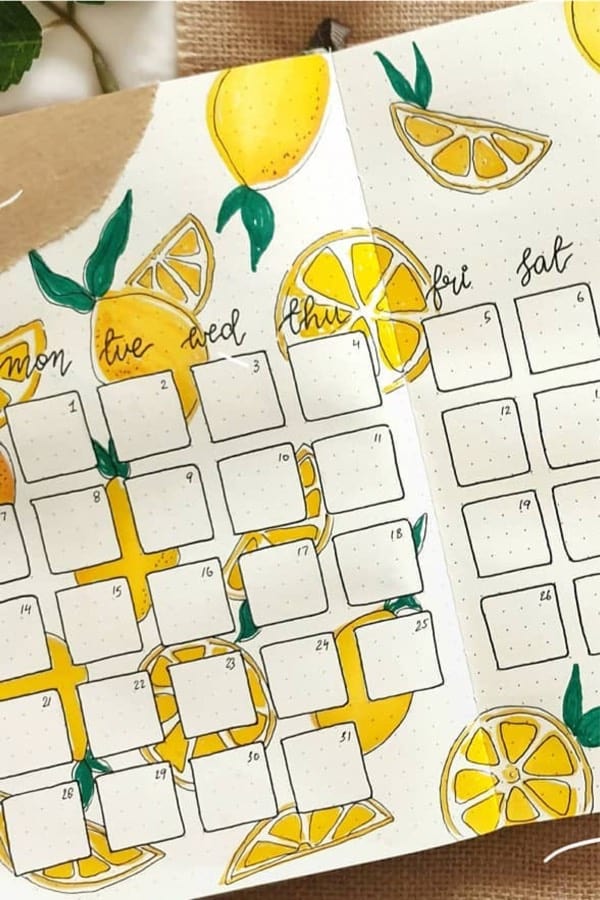bujo lemon themed layout