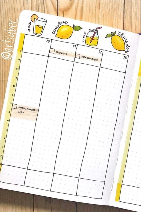 fun bullet journal layout with lemons