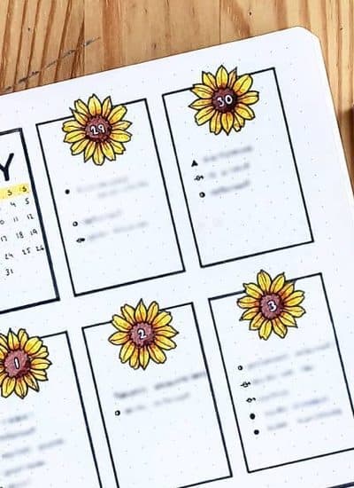 collection of bujo sunflower themed layouts
