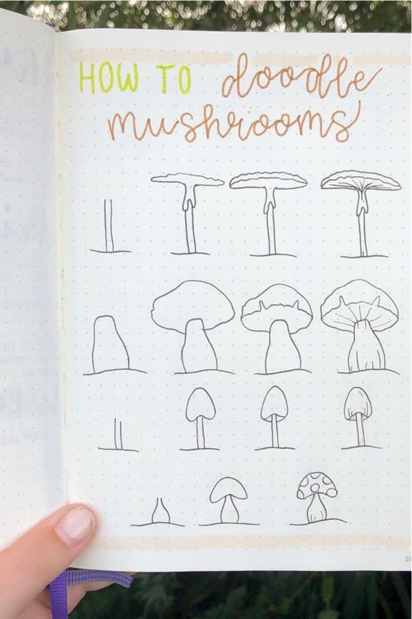 doodle tutorial for bujo mushrooms