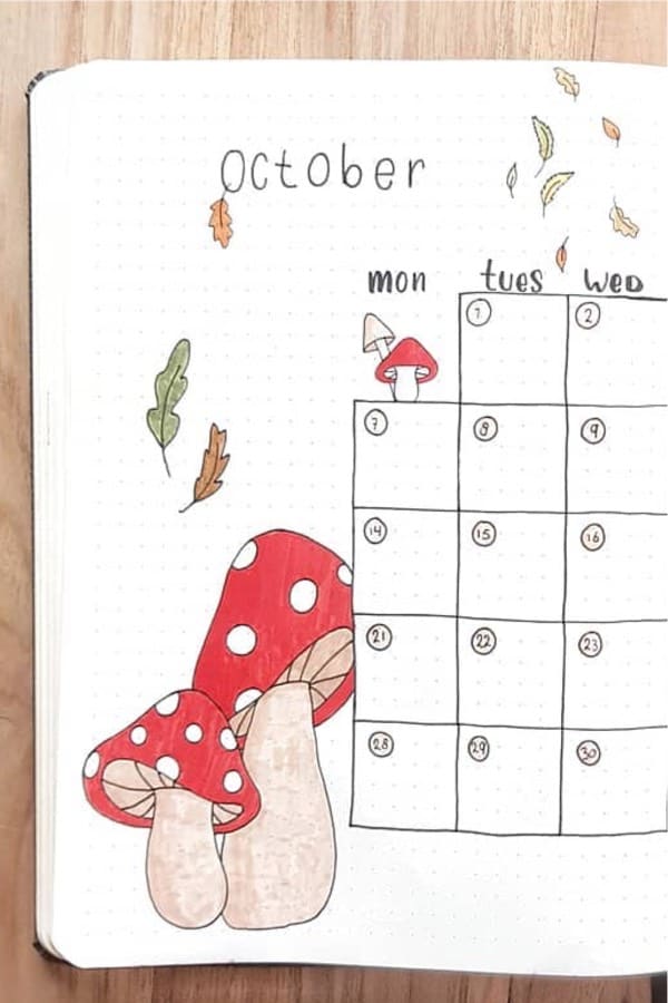 mushroom themed monthly spread