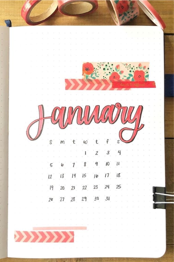 january cover spread with red washi tape