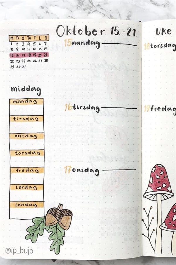 creative weekly spread with mushrooms