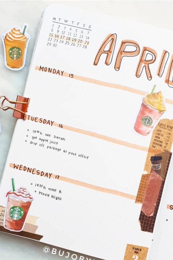 frappuccino bullet journal theme