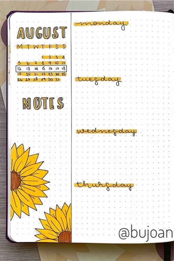 weekly layout with sunflowers