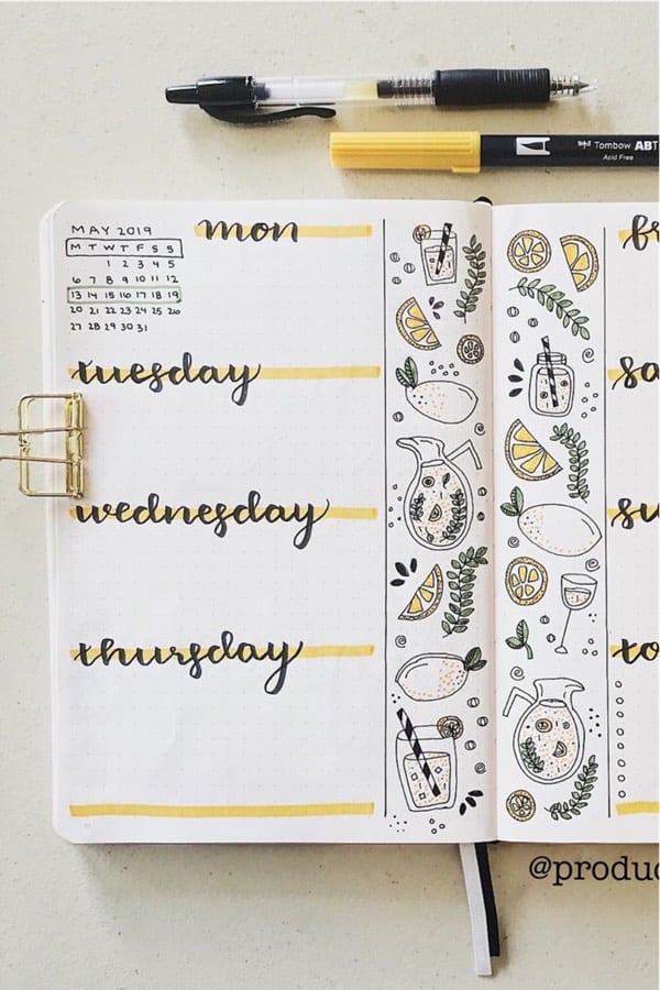 weekly spread with lemon theme
