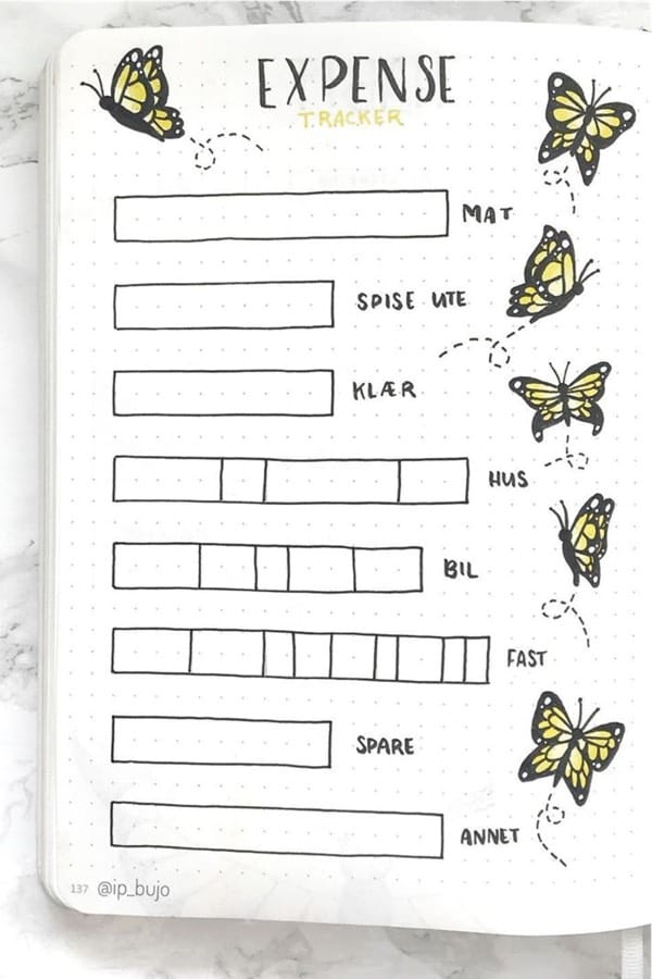 budget tracker with butterfly drawing