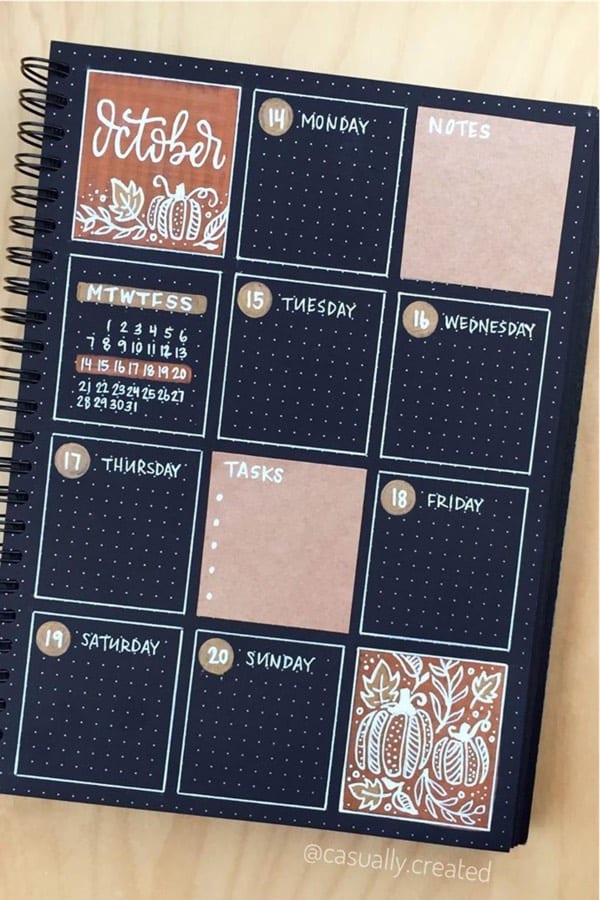 black out themed bujo weekly spread