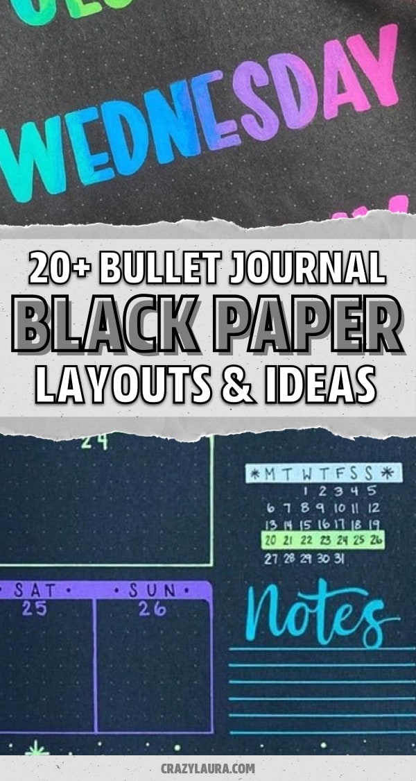 bujo layout examples with black paper